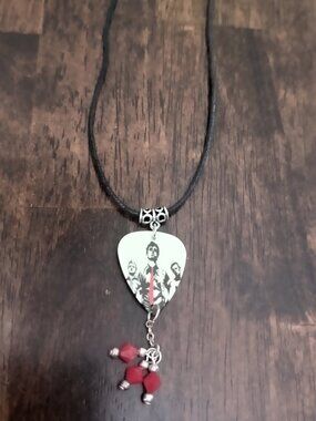 WHITE GREEN DAY GROUP GUITAR PICK NECKLACE